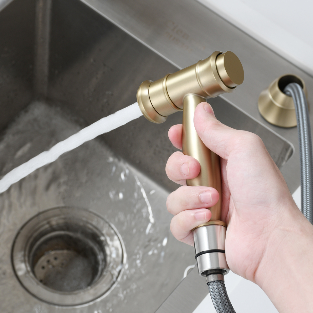 Tecmolog Stainless Steel Kitchen Sprayer Set with Dual Functions Sprayer Handheld Sprayer Set for Kitchen Sink,Nickel/Black/Brushed gold