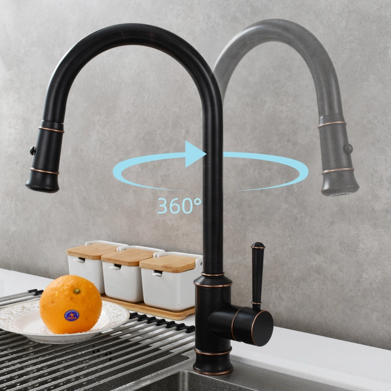 Tecmolog Brass Kitchen Faucet ORB Pull Out Sink Hot&Cold Faucet with Single Handle,BR1239