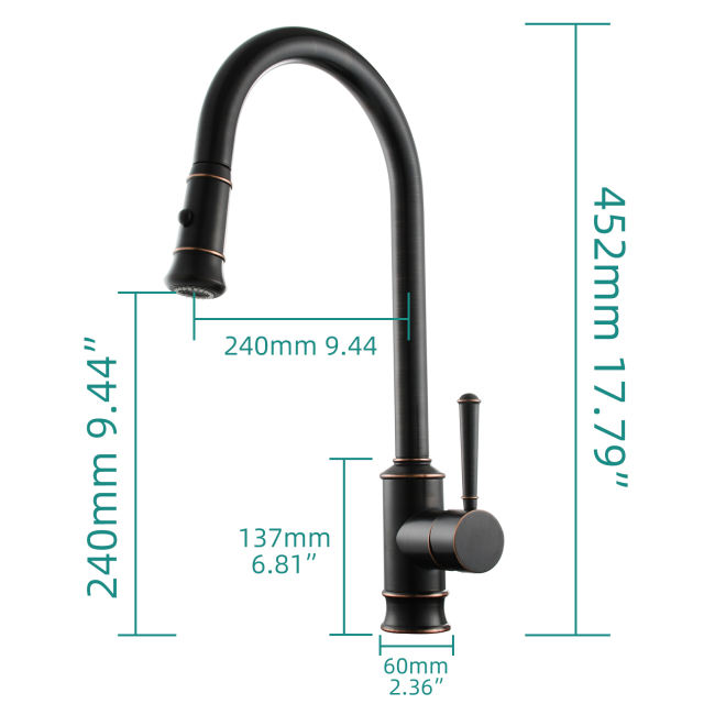 Tecmolog Brass Kitchen Faucet ORB Pull Out Sink Hot&Cold Faucet with Single Handle,BR1239