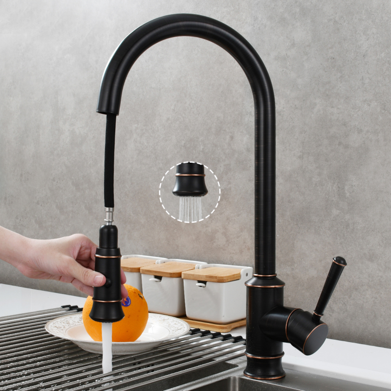 Tecmolog Brass Kitchen Faucet ORB Pull Out Sink Hot&Cold Faucet with Single Handle,BR1239