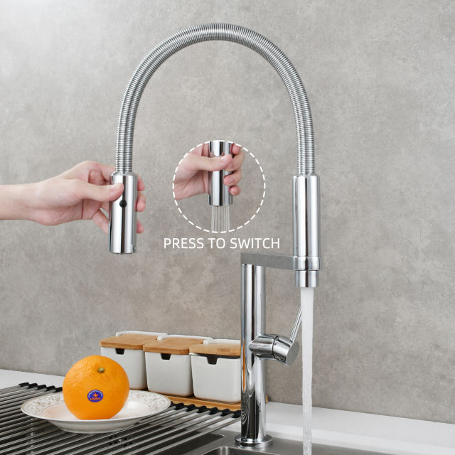 Tecmolog Brass Spring Chrome Kitchen Faucet Sink Pull Out Hot and Cold Tap with Single Handle,BC1238