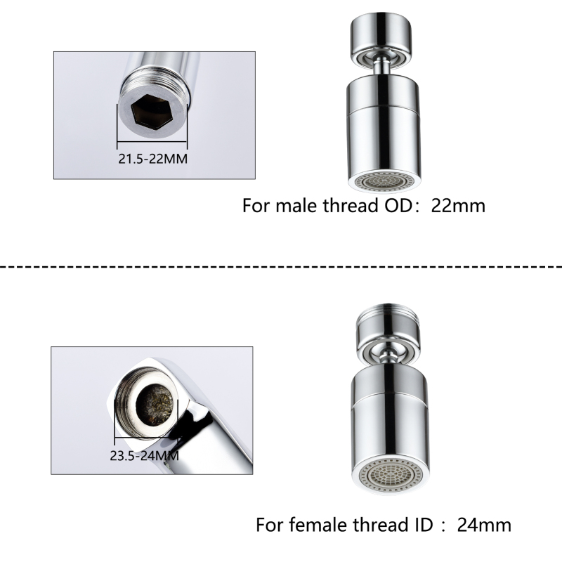 Tecmolog Brass Swiveling Aerator M22 Female M24 Male Thread Chrome 360° Rotating Tap Aerator Diffuser with 2 Spray Function