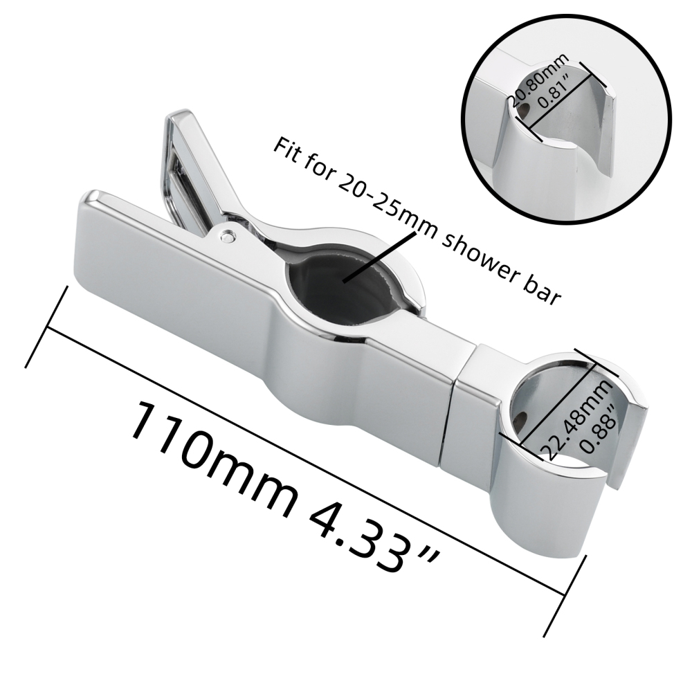 Tecmolog Zinc Alloy Shower Head Holder Height Adjustable Chrome Clamp Handheld Shower Head Bracket for Shower Slider Bar