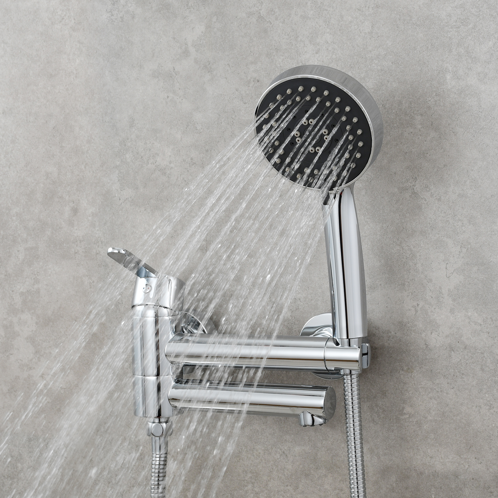 Tecmolog Brass Bathtub Faucet Set,Bathroom Wall-Mounted Bathtub  for Showering,with Handheld Shower for Showering,Chrome/Black