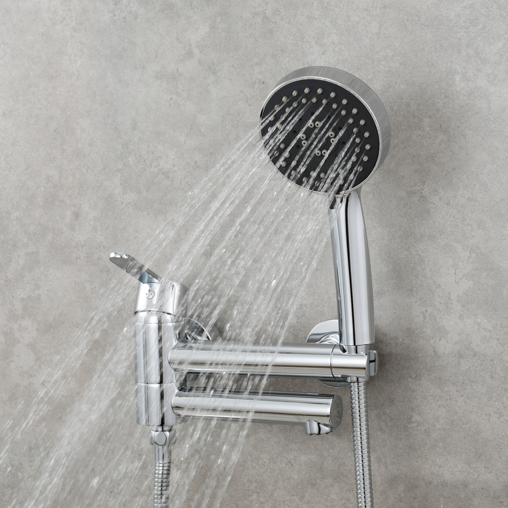 Tecmolog Brass Bathtub Faucet Set,Bathroom Wall-Mounted Bathtub  for Showering,with Handheld Shower for Showering,Chrome/Black