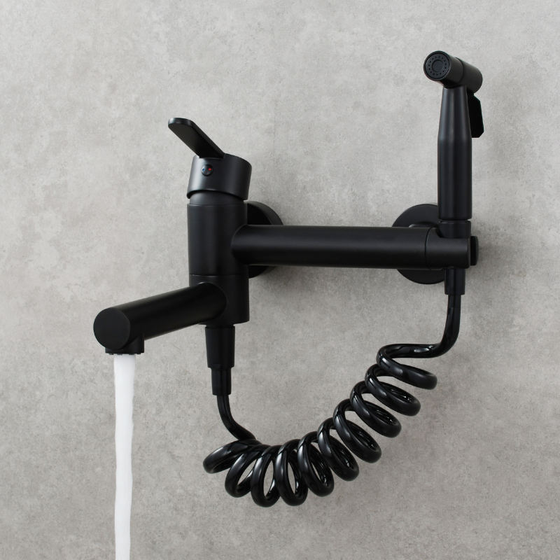 Tecmolog Brass Bathtub Faucet Set,Bathroom Wall-Mounted Bathtub  for Showering,with Handheld Shower for Showering,Chrome/Black