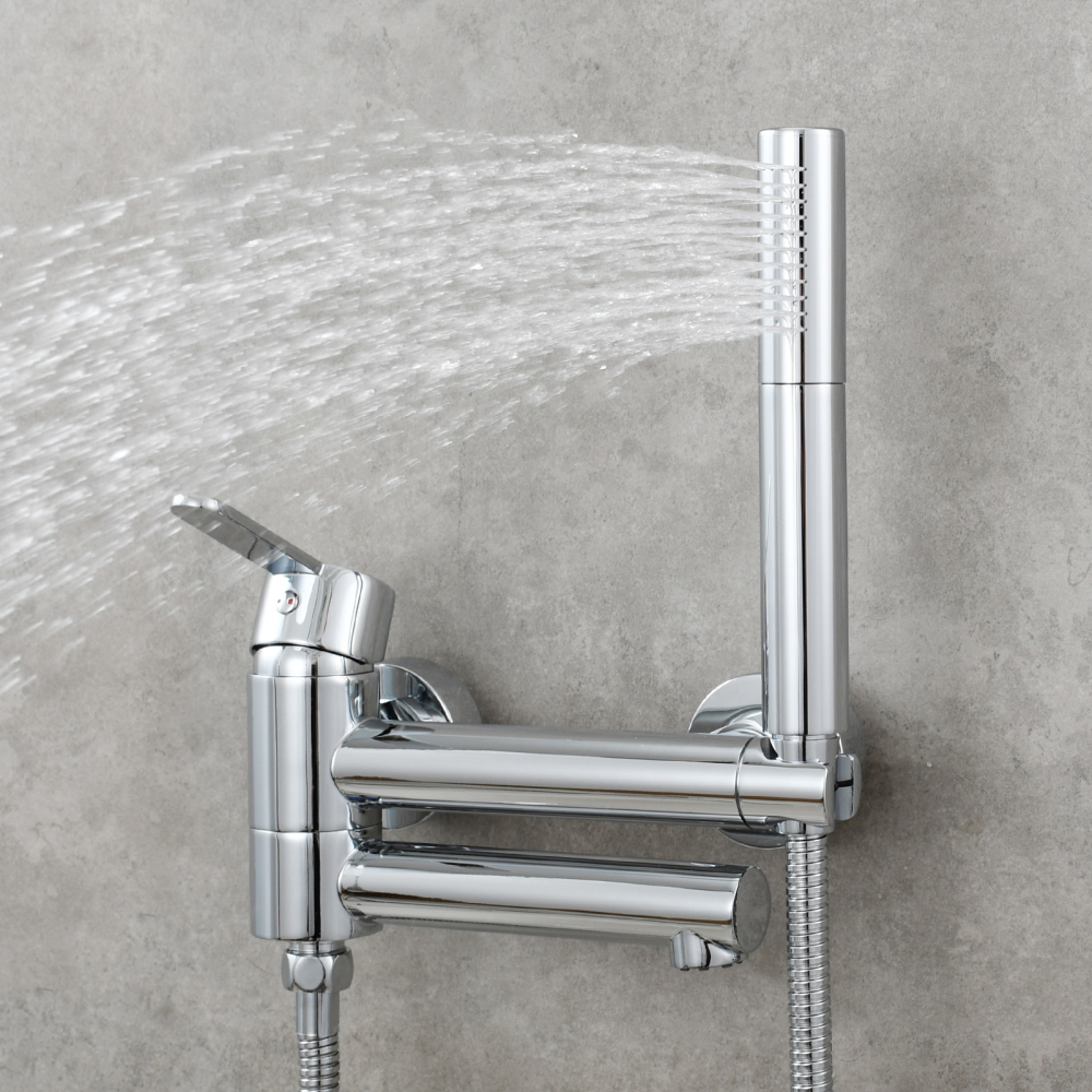 Tecmolog Brass Bathtub Faucet Set,Bathroom Wall-Mounted Bathtub  for Showering,with Handheld Shower for Showering,Chrome/Black