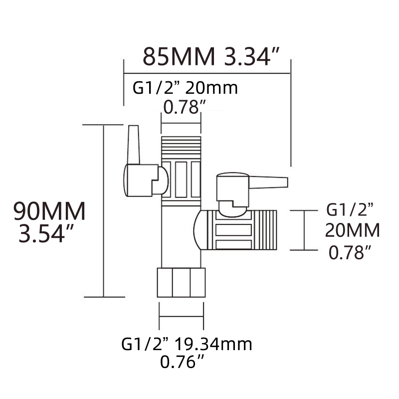 Tecmolog Brass Water Diverter 3 Way Shower Diverter Valve T Adapter Shower Head Shut-Off Valve for Showerhead and Kitchen Faucet DSF009/DSF009A