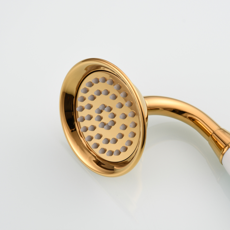 Tecmolog Brass PVD Gold Telephone Shower Head/Showee Set, Water Saving Handheld Shower Sprayer with 59" Shower Hose and Holder BS126/BS126F