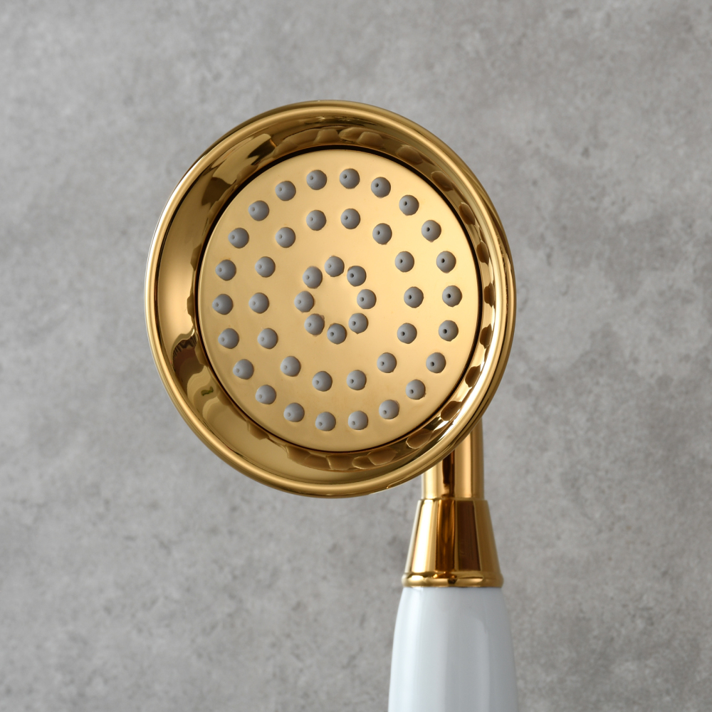 Tecmolog Brass PVD Gold Telephone Shower Head/Showee Set, Water Saving Handheld Shower Sprayer with 59" Shower Hose and Holder BS126/BS126F