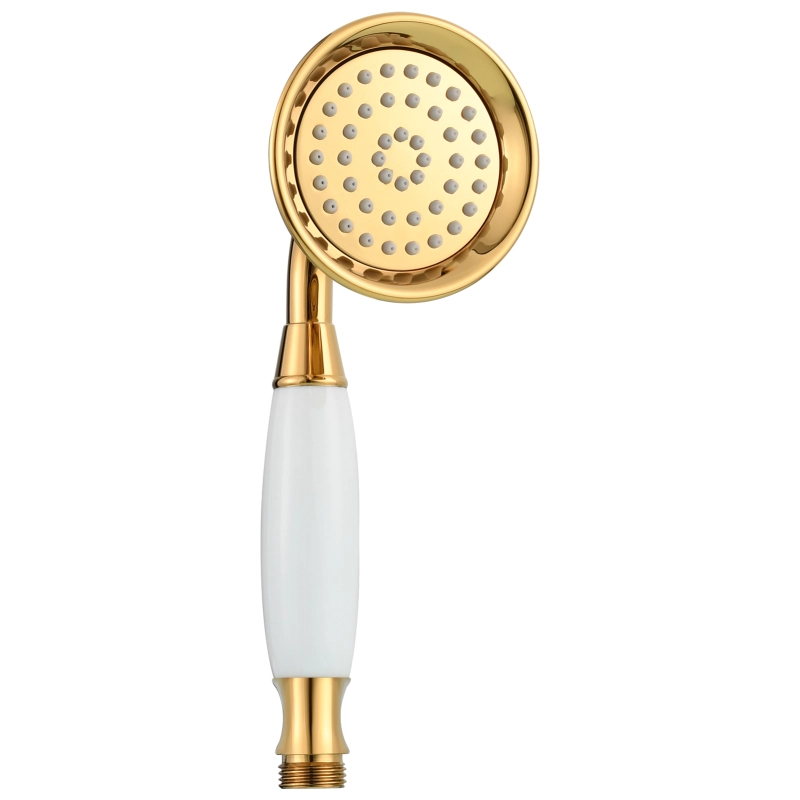 Tecmolog Brass PVD Gold Telephone Shower Head/Showee Set, Water Saving Handheld Shower Sprayer with 59" Shower Hose and Holder BS126/BS126F