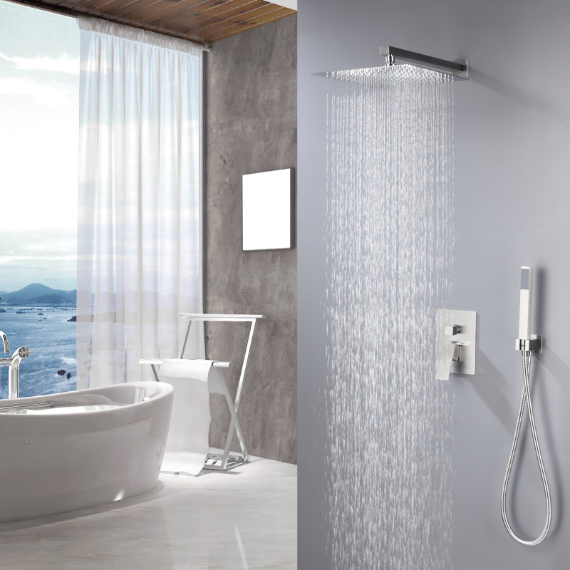 Tecmolog 304 Stainless Steel Bathroom Shower Mixer Set,Handheld Shower with 8'' 10'' 12'' Overhead Rainfall Shower Head