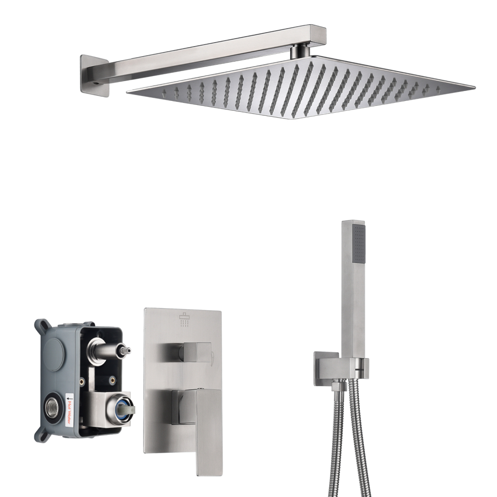 Tecmolog 304 Stainless Steel Bathroom Shower Mixer Set,Handheld Shower with 8'' 10'' 12'' Overhead Rainfall Shower Head