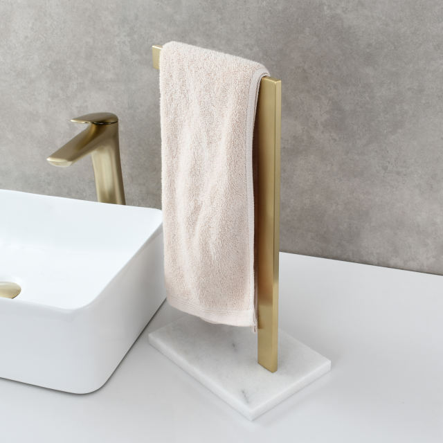 Tecmolog SUS304 Stainless Steel Towel Holder,Freestanding Bathroom Marble Basin Double Towel Rack,Brushed Gold,Black