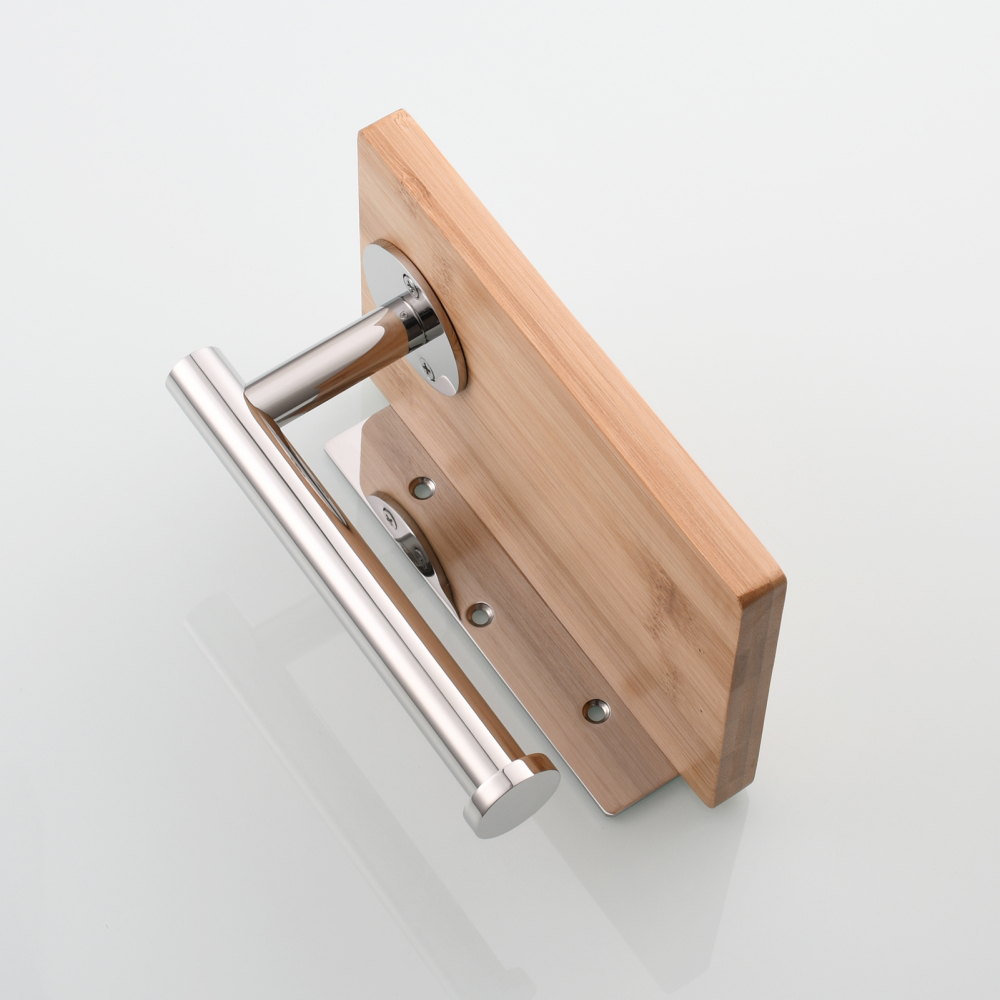 Tecmolog Stainless Steel Drilling Toilet Paper with Bamboo Shelf,Wall Mounted Tissue Roll Holder,Mirror,Nickel,Black and Brushed Gold