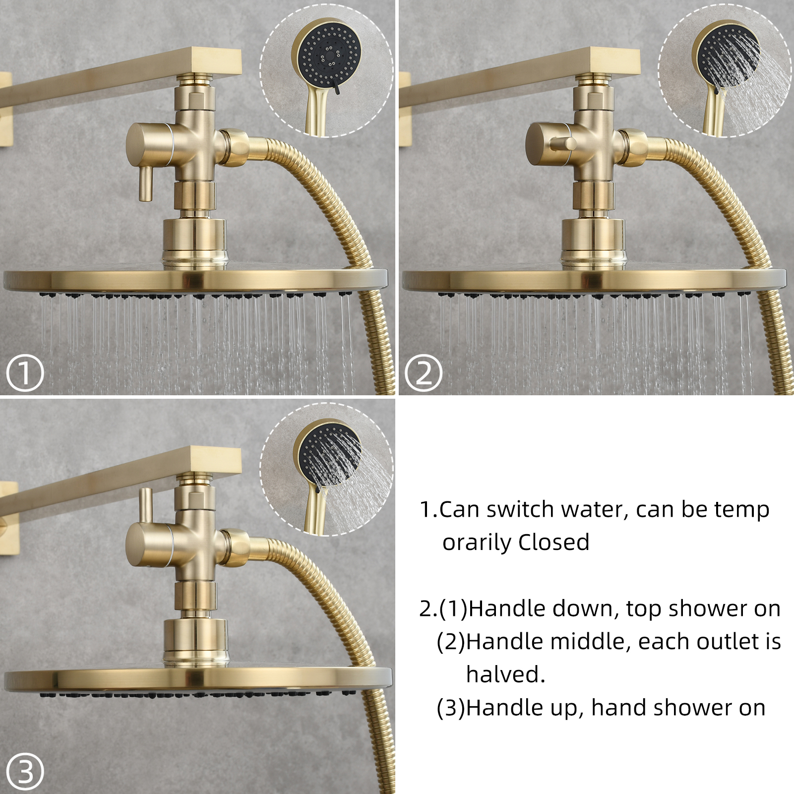 Tecmolog Brass Shower Arm Diverter Valve for Hand Held Showerhead 3 Way Shower Diverter Valve G1/2 DSF007/DSF007NA/DSF007C