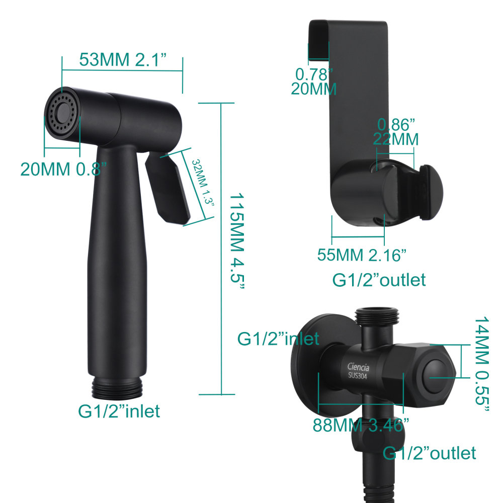 Tecmolog Handheld Bidet Sprayer Set, Stainless Steel Shattaf, Cloth Diaper Sprayer for Toilet WS024F2