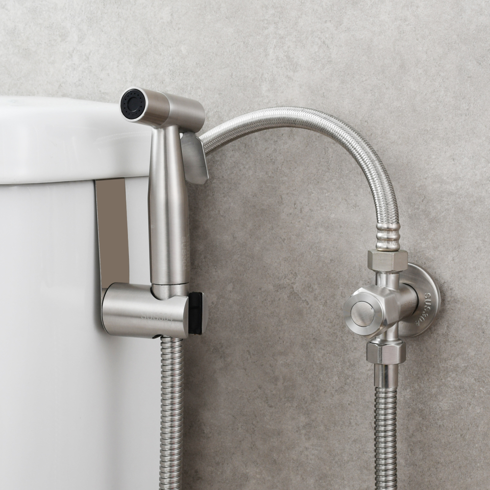 Tecmolog Handheld Bidet Sprayer Set, Stainless Steel Shattaf, Cloth Diaper Sprayer for Toilet WS024F2