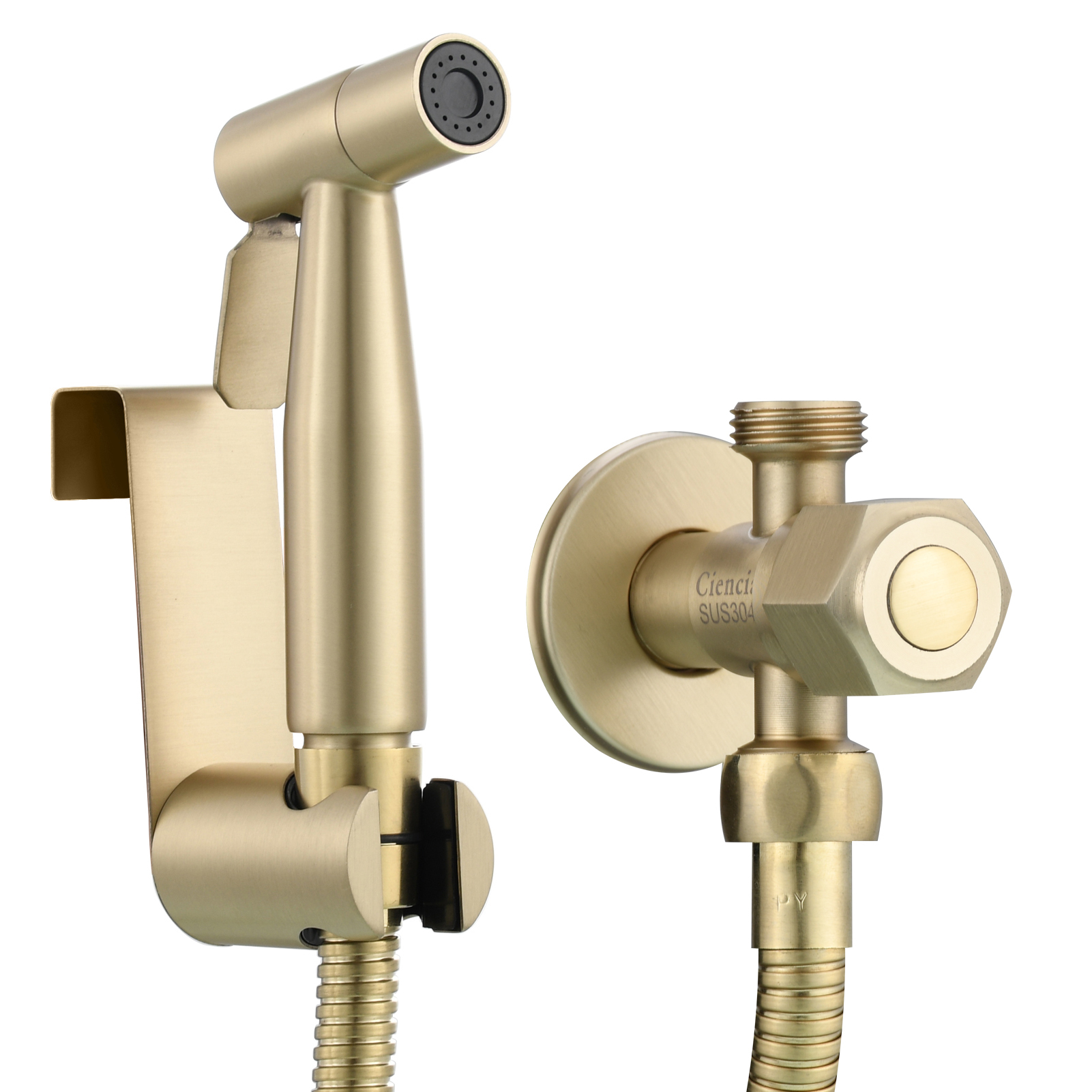 Tecmolog Handheld Bidet Sprayer Set, Stainless Steel Shattaf, Cloth Diaper Sprayer for Toilet WS024F2