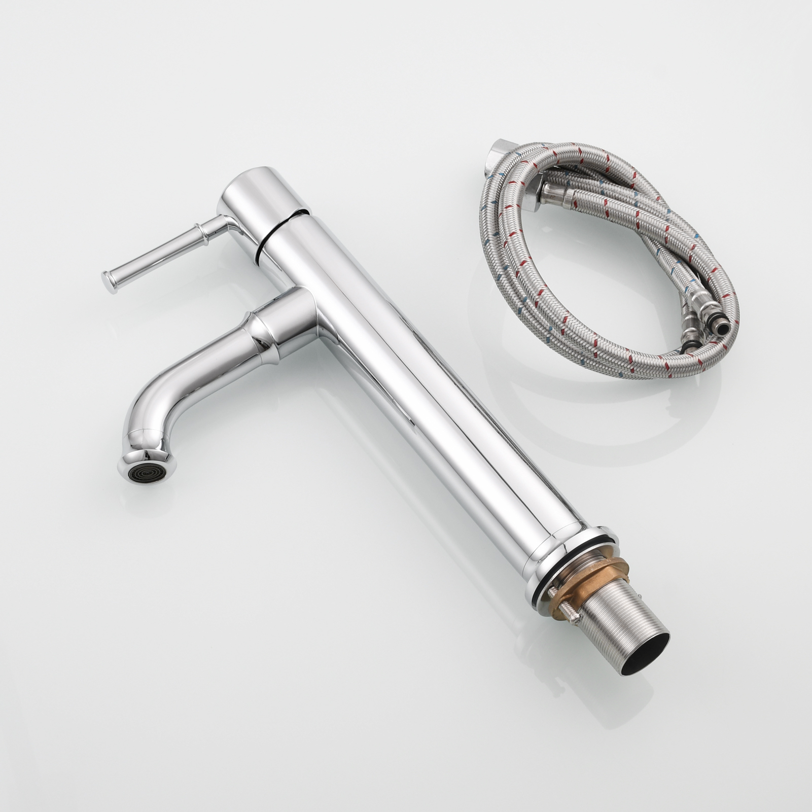 Tecmolog Brass Bathroom Deck Mount Chrome Hot and Cold Basin Faucet with Single Handle