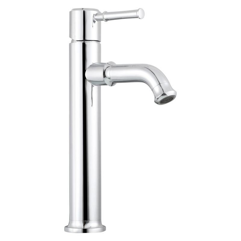 Tecmolog Brass Bathroom Deck Mount Chrome Hot and Cold Basin Faucet with Single Handle