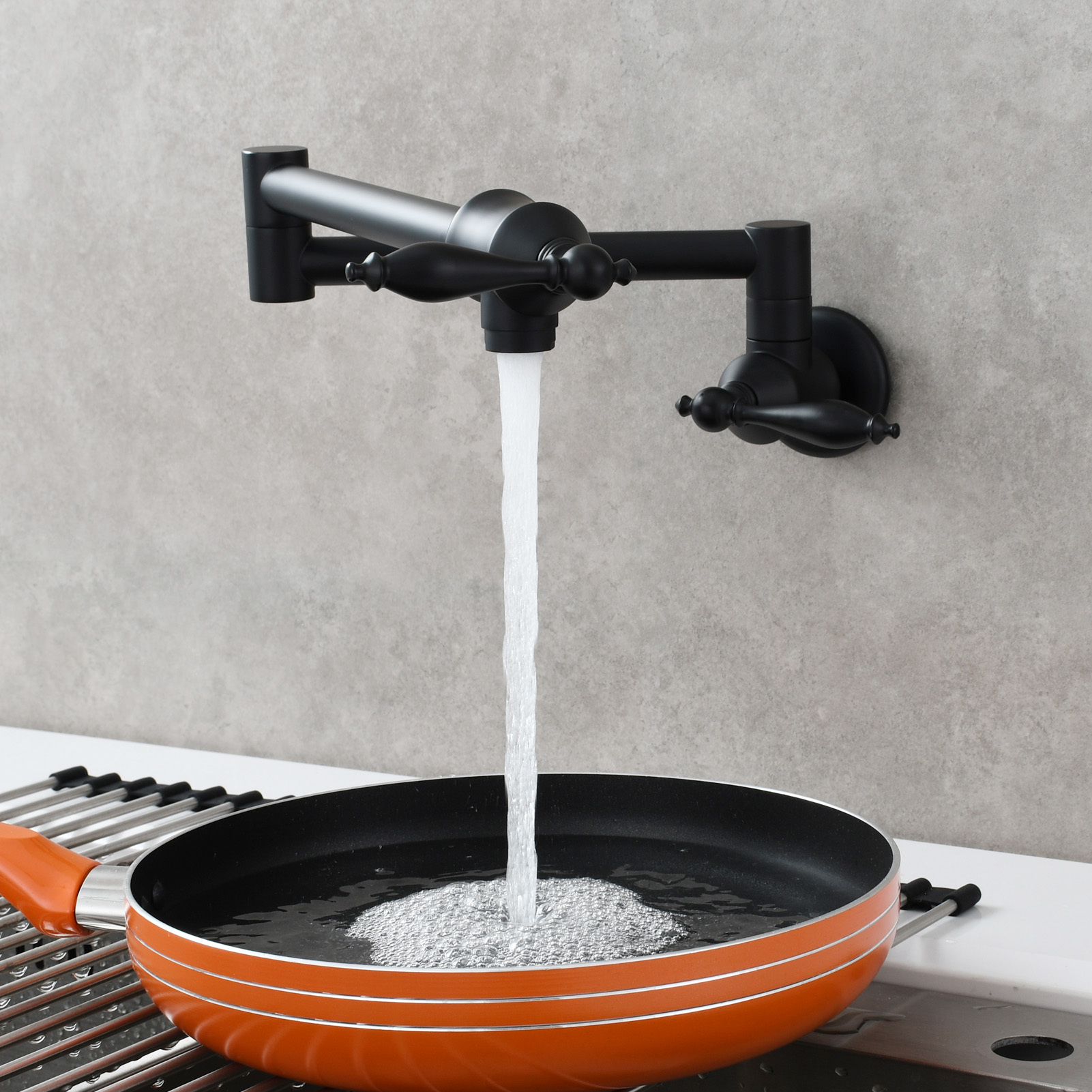 Tecmolog Pot Filler Faucet Brass Commercial Wall Mount Kitchen Sink Faucet Folding Stretchable with Single Hole Two Handles