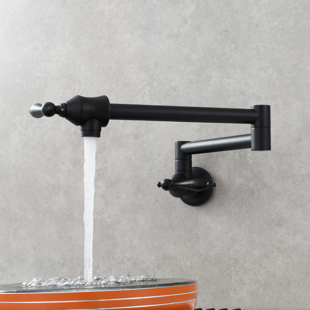 Tecmolog Pot Filler Faucet Brass Commercial Wall Mount Kitchen Sink Faucet Folding Stretchable with Single Hole Two Handles