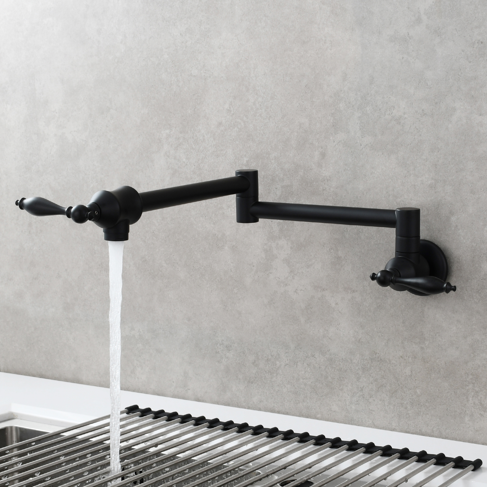 Tecmolog Pot Filler Faucet Brass Commercial Wall Mount Kitchen Sink Faucet Folding Stretchable with Single Hole Two Handles