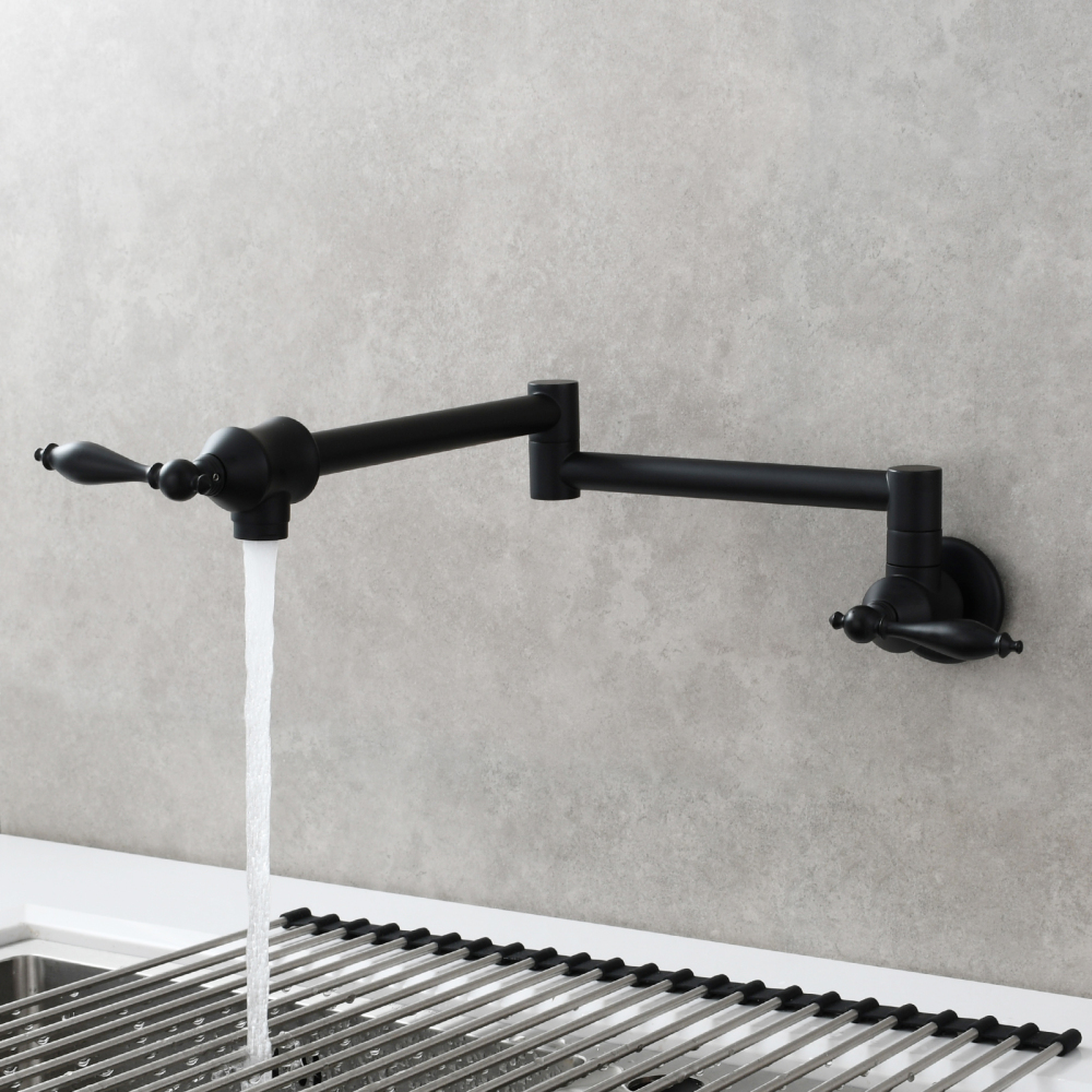 Tecmolog Pot Filler Faucet Brass Commercial Wall Mount Kitchen Sink Faucet Folding Stretchable with Single Hole Two Handles