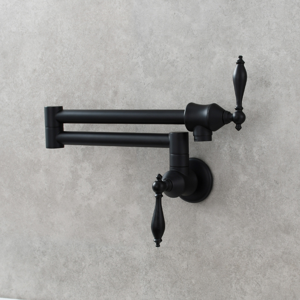 Tecmolog Pot Filler Faucet Brass Commercial Wall Mount Kitchen Sink Faucet Folding Stretchable with Single Hole Two Handles