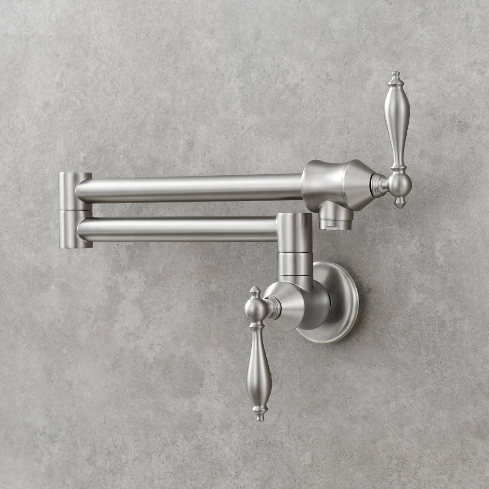 Tecmolog Pot Filler Faucet Brass Commercial Wall Mount Kitchen Sink Faucet Folding Stretchable with Single Hole Two Handles