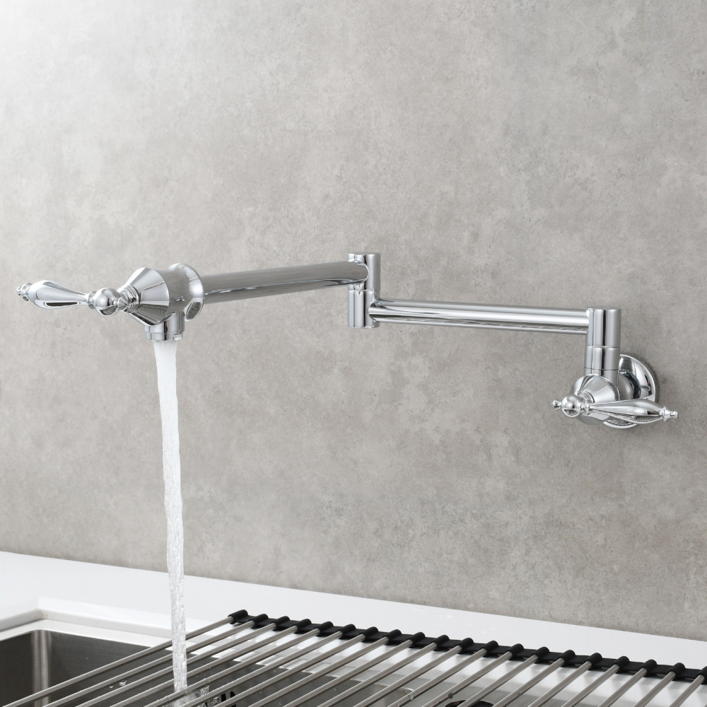 Tecmolog Pot Filler Faucet Brass Commercial Wall Mount Kitchen Sink Faucet Folding Stretchable with Single Hole Two Handles