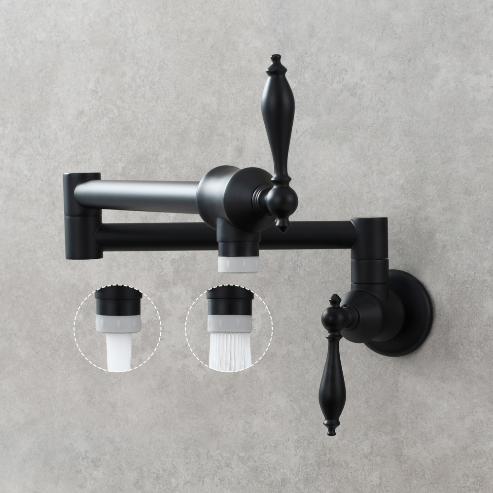 Tecmolog Pot Filler Faucet Brass Commercial Wall Mount Kitchen Sink Faucet Folding Stretchable with Single Hole Two Handles