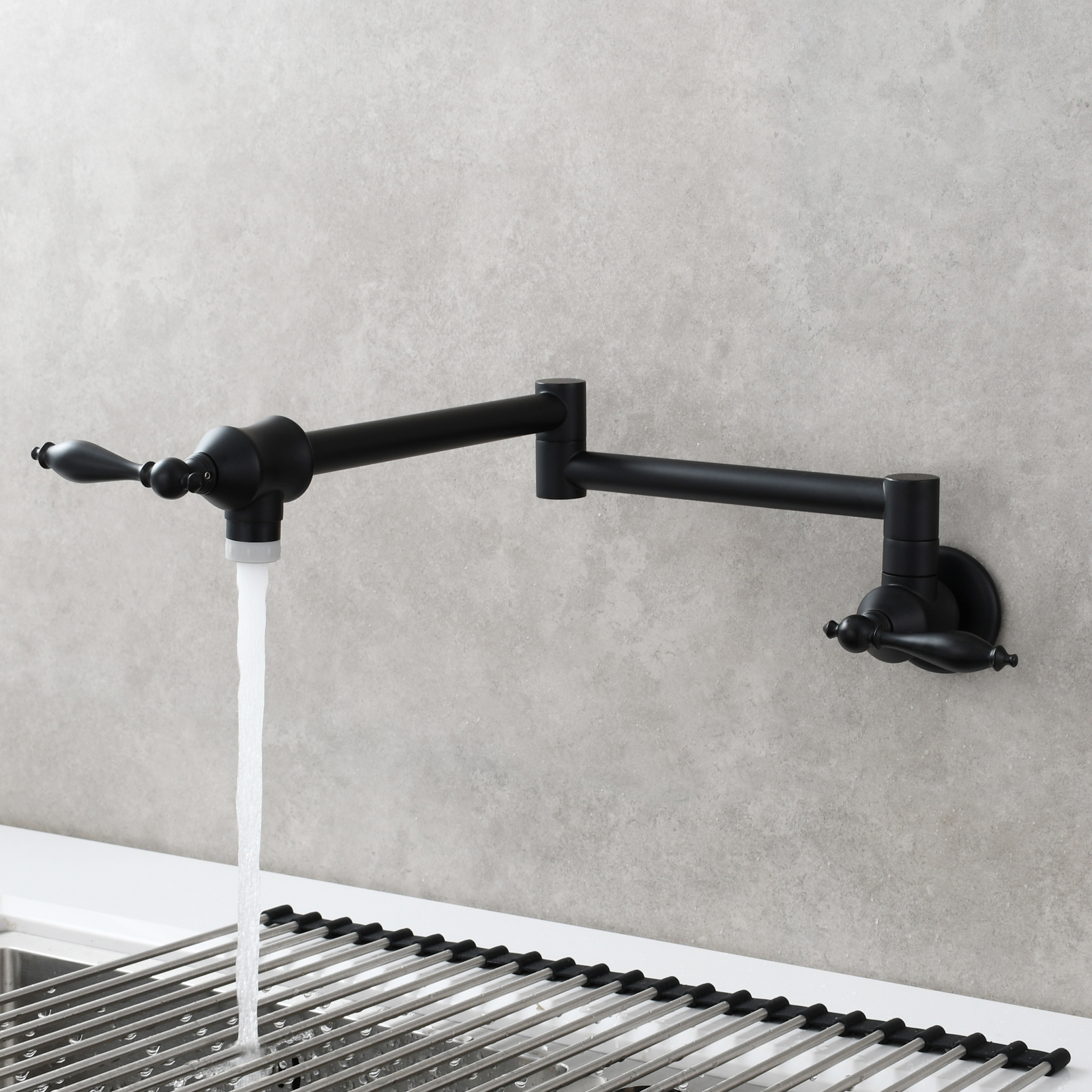 Tecmolog Pot Filler Faucet Brass Commercial Wall Mount Kitchen Sink Faucet Folding Stretchable with Single Hole Two Handles