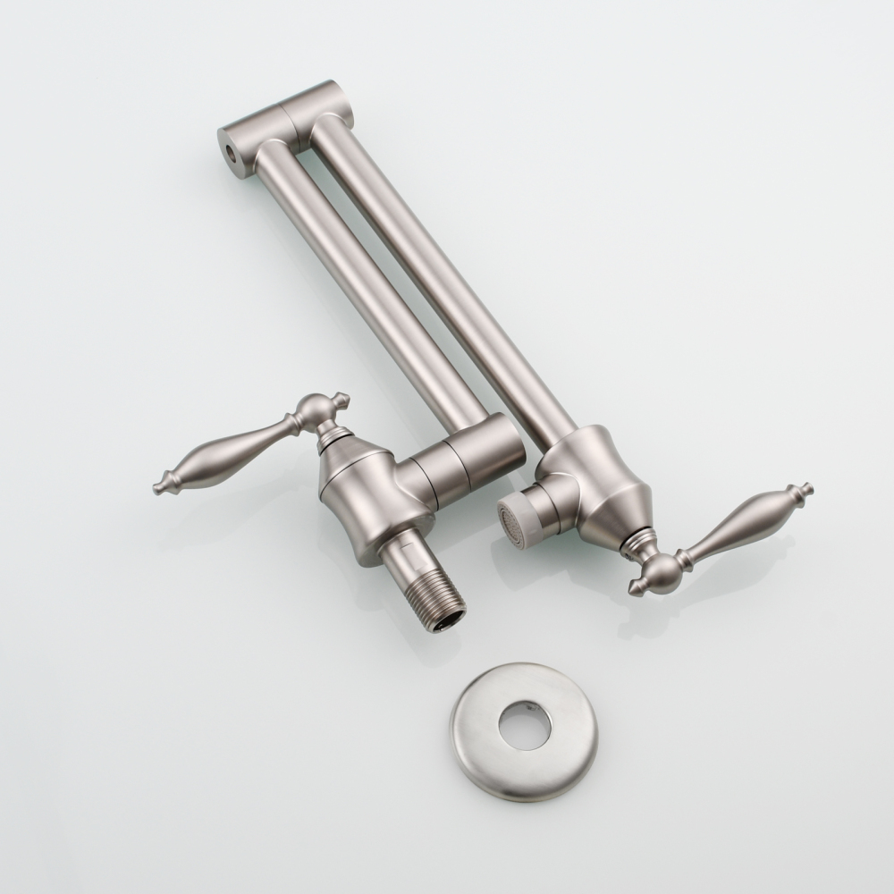 Tecmolog Pot Filler Faucet Brass Commercial Wall Mount Kitchen Sink Faucet Folding Stretchable with Single Hole Two Handles