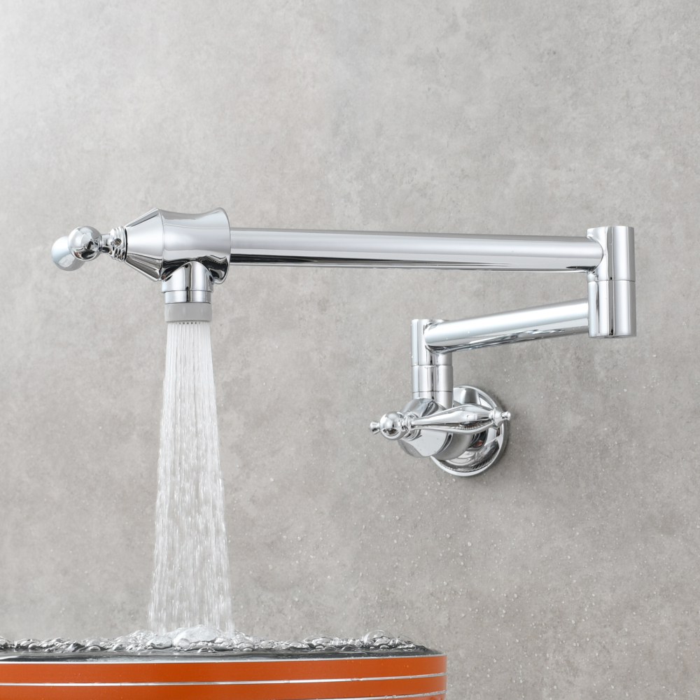 Tecmolog Pot Filler Faucet Brass Commercial Wall Mount Kitchen Sink Faucet Folding Stretchable with Single Hole Two Handles