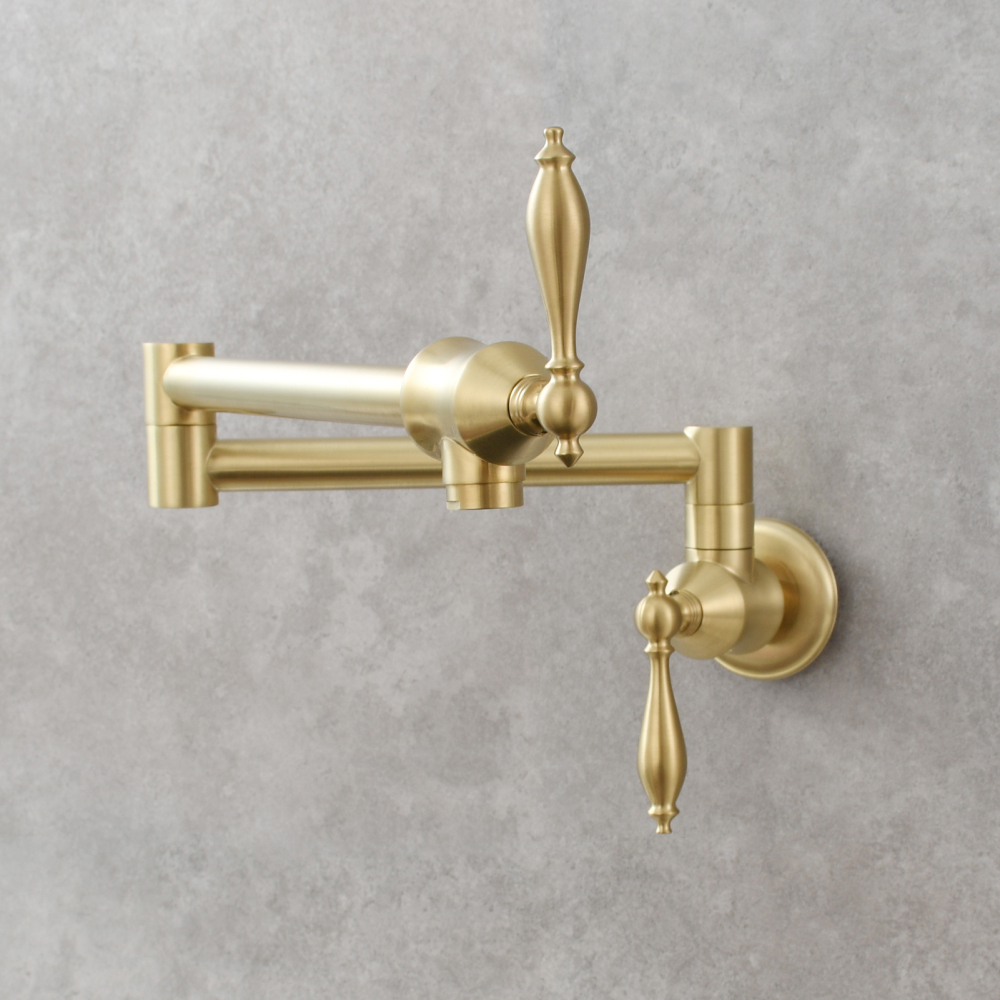 Tecmolog Pot Filler Faucet Brass Commercial Wall Mount Kitchen Sink Faucet Folding Stretchable with Single Hole Two Handles