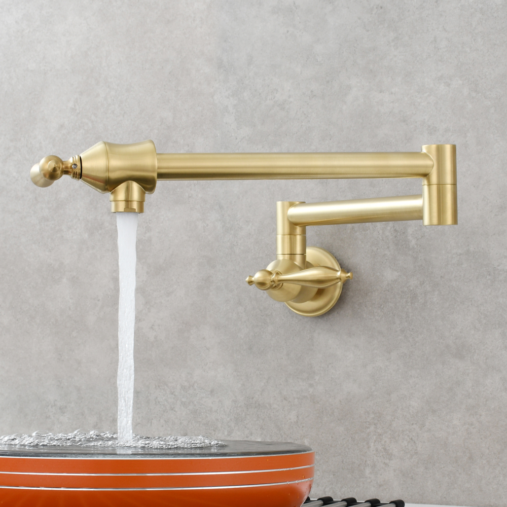 Tecmolog Pot Filler Faucet Brass Commercial Wall Mount Kitchen Sink Faucet Folding Stretchable with Single Hole Two Handles