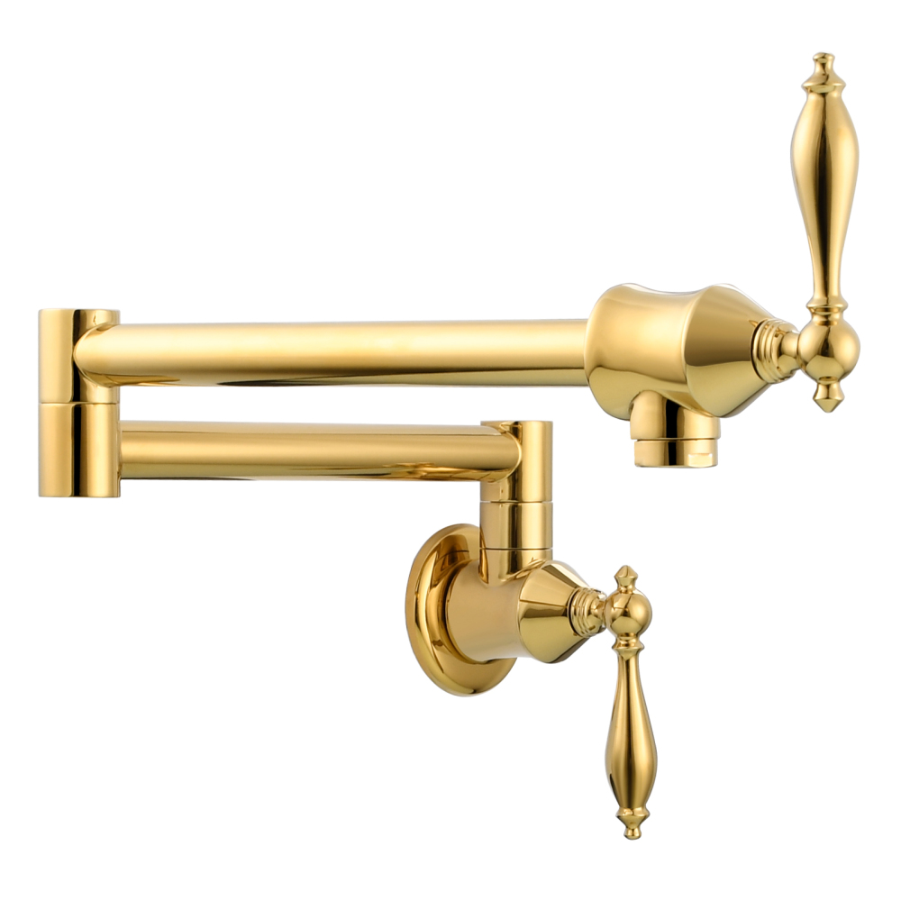 Tecmolog Pot Filler Faucet Brass Commercial Wall Mount Kitchen Sink Faucet Folding Stretchable with Single Hole Two Handles