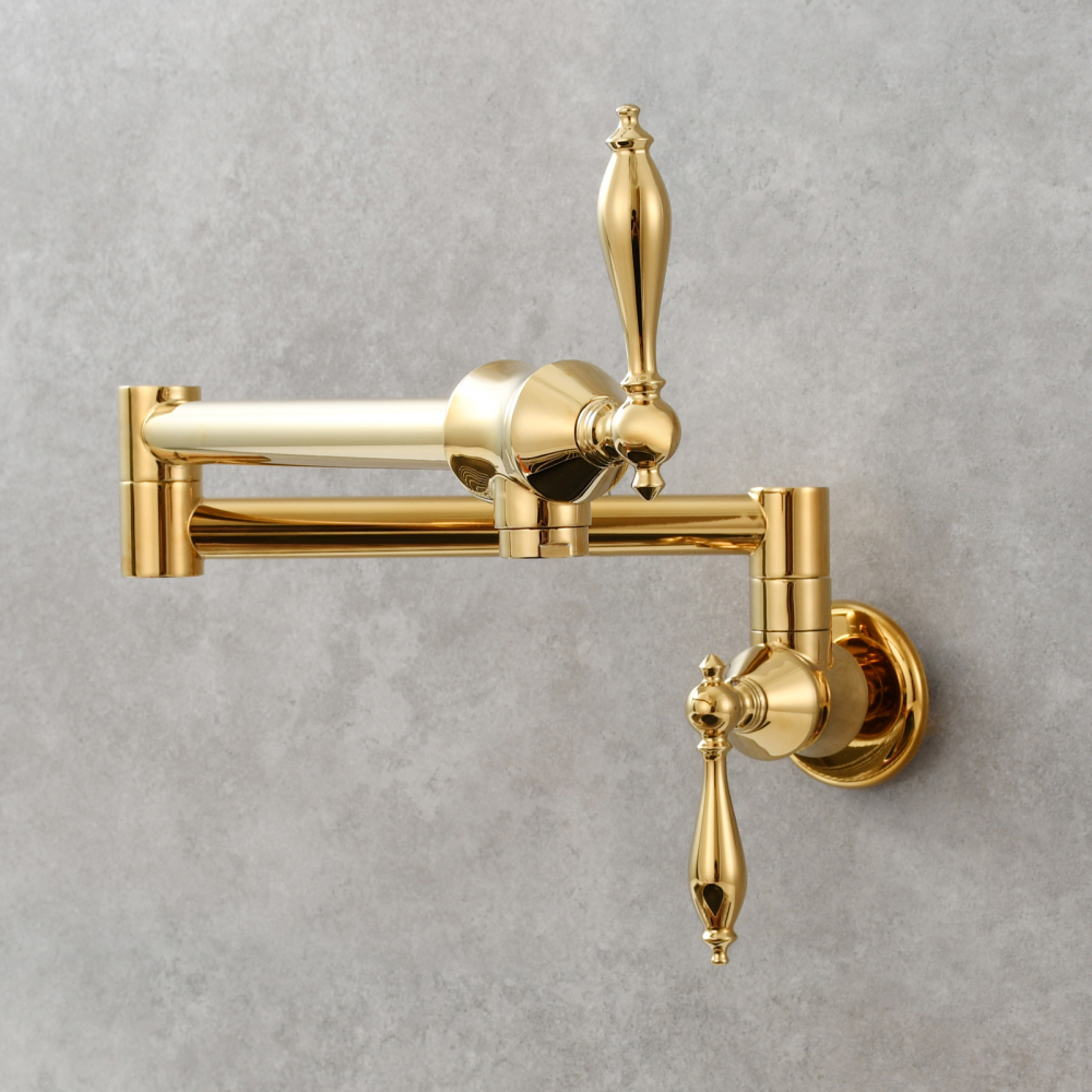 Tecmolog Pot Filler Faucet Brass Commercial Wall Mount Kitchen Sink Faucet Folding Stretchable with Single Hole Two Handles