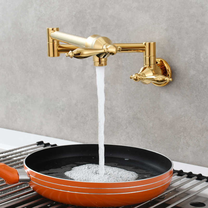 Tecmolog Pot Filler Faucet Brass Commercial Wall Mount Kitchen Sink Faucet Folding Stretchable with Single Hole Two Handles