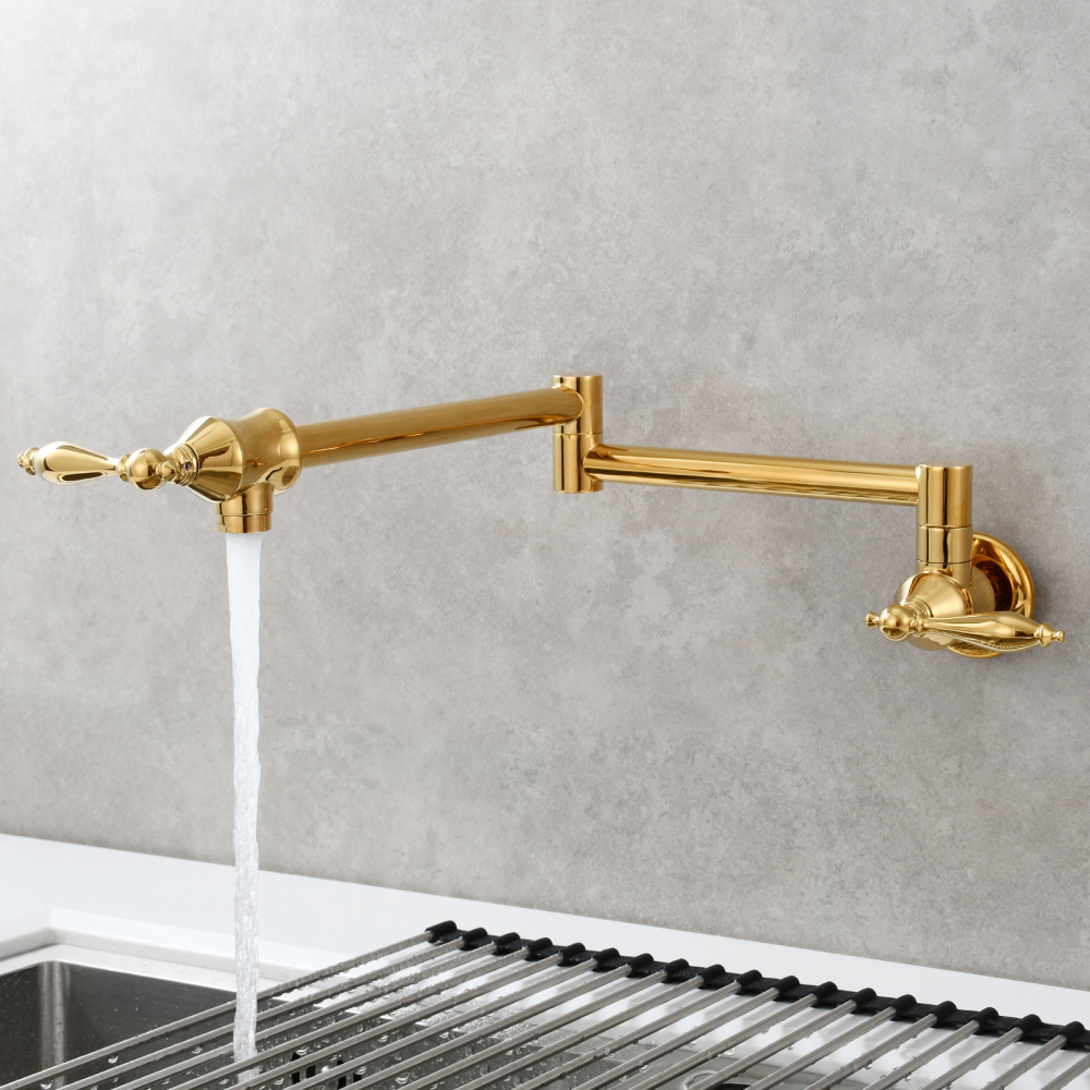 Tecmolog Pot Filler Faucet Brass Commercial Wall Mount Kitchen Sink Faucet Folding Stretchable with Single Hole Two Handles