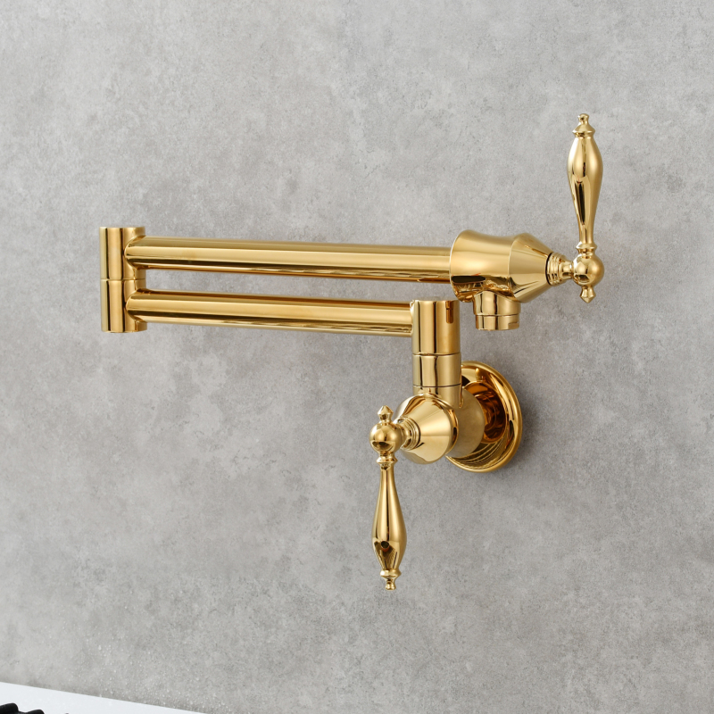 Tecmolog Pot Filler Faucet Brass Commercial Wall Mount Kitchen Sink Faucet Folding Stretchable with Single Hole Two Handles