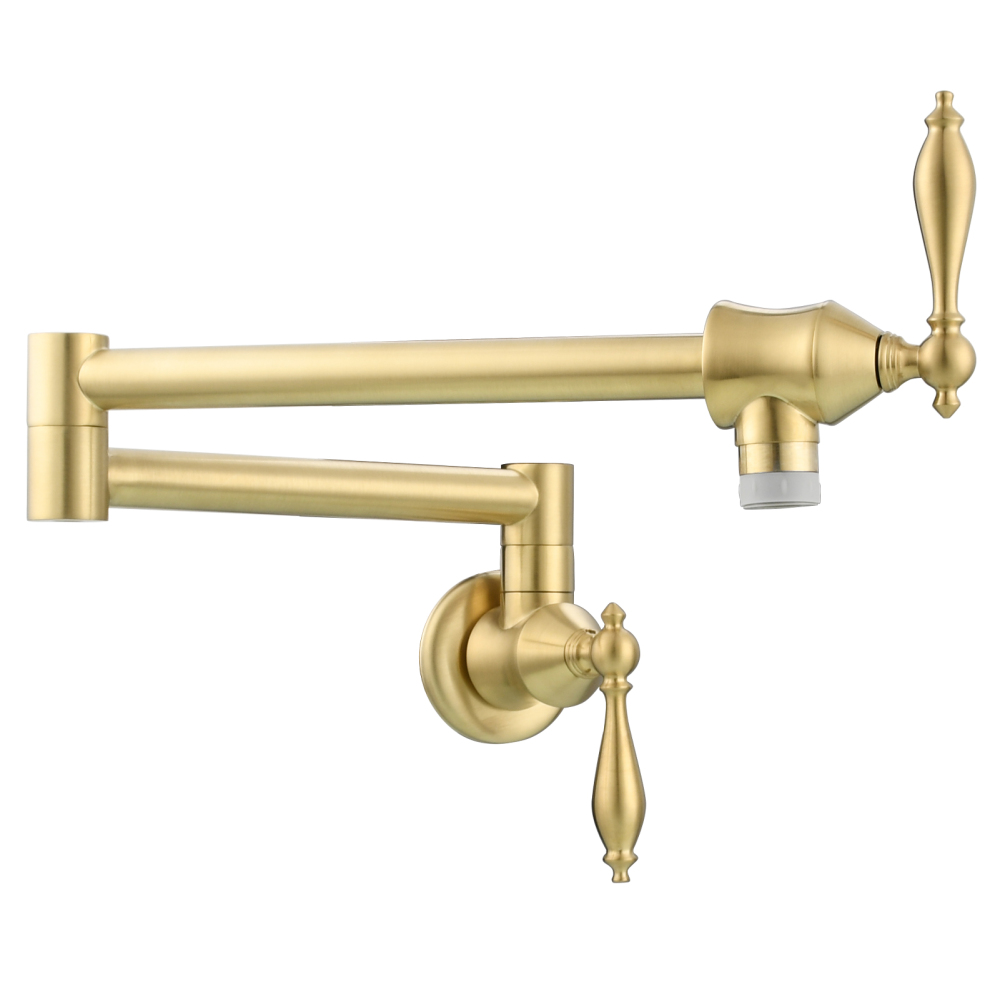 Tecmolog Pot Filler Faucet Brass Commercial Wall Mount Kitchen Sink Faucet Folding Stretchable with Single Hole Two Handles