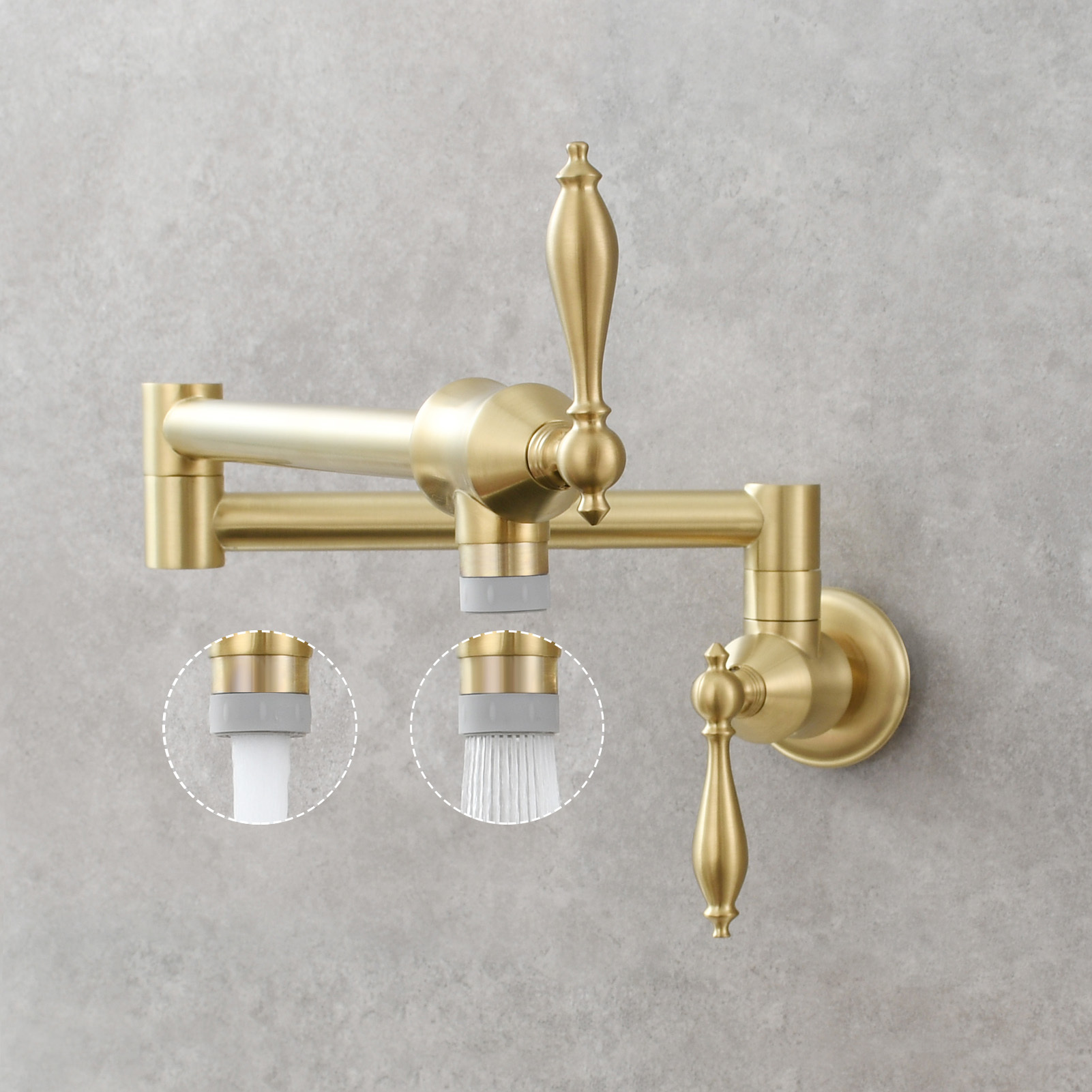 Tecmolog Pot Filler Faucet Brass Commercial Wall Mount Kitchen Sink Faucet Folding Stretchable with Single Hole Two Handles