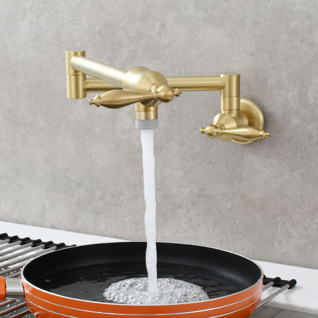 Tecmolog Pot Filler Faucet Brass Commercial Wall Mount Kitchen Sink Faucet Folding Stretchable with Single Hole Two Handles