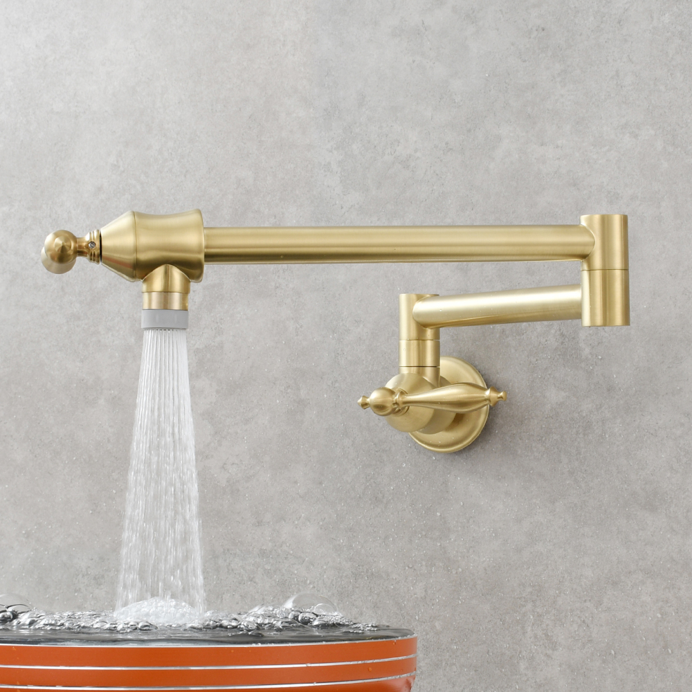 Tecmolog Pot Filler Faucet Brass Commercial Wall Mount Kitchen Sink Faucet Folding Stretchable with Single Hole Two Handles