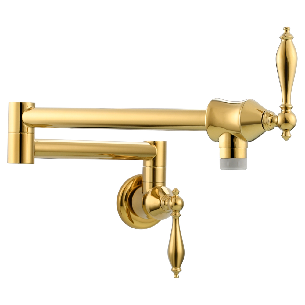 Tecmolog Pot Filler Faucet Brass Commercial Wall Mount Kitchen Sink Faucet Folding Stretchable with Single Hole Two Handles