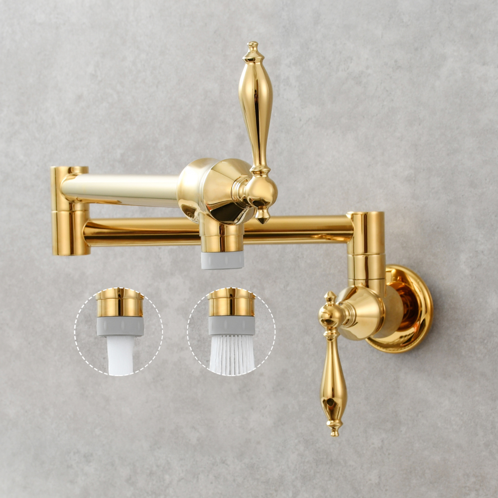 Tecmolog Pot Filler Faucet Brass Commercial Wall Mount Kitchen Sink Faucet Folding Stretchable with Single Hole Two Handles