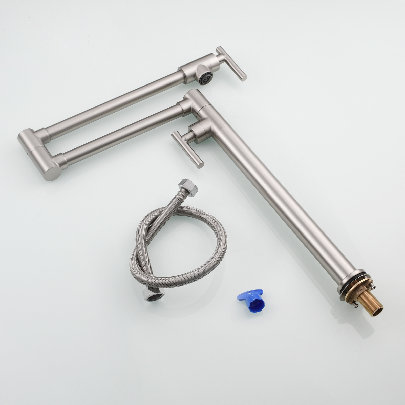 Tecmolog Deck Mount Pot Filler Kitchen Faucet, Brass Only Cold Folding Faucet, Dual Handles Stretchable 23” Double Swing Joint Single Hole Kitchen Sink Tap